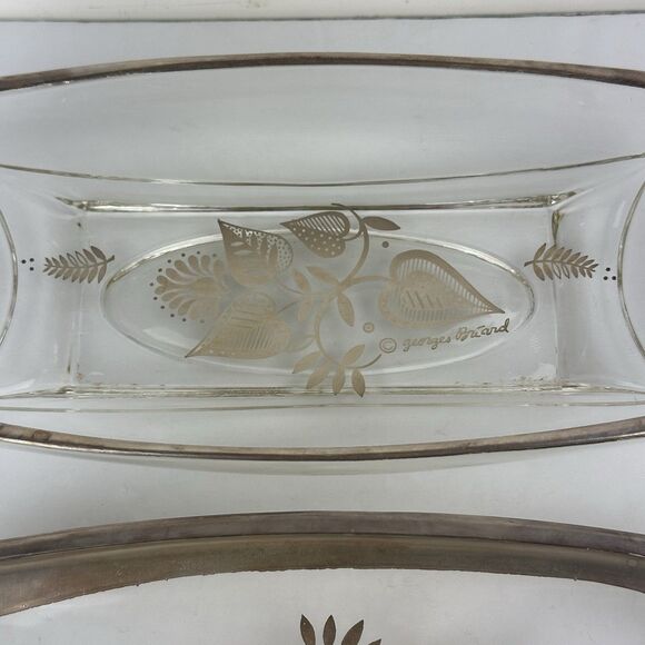 Lot: 3 Vintage Georges Briard Silver Damask Glass Serving Dish Trays MCM Hostess - Picture 7 of 10